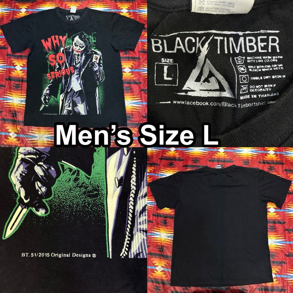 2015 Joker “Why So Serious” Dark Knight Black T-Shirt Men’s Large Black Timber